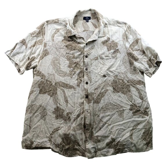 George Mens Hawaiian Shirt Size 2XL Beige Short Sleeve Button Up Casual Travel - Picture 1 of 8